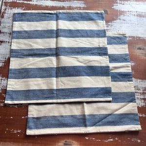 2 West Elm Heather Taylor Mayfair Stripe Silk Pillow Cover Blue White Stripe 20”
